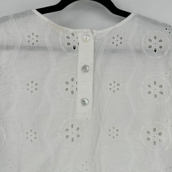 Christian Siriano Boho White Linen Blend Eyelet Embroidery Top Blouse Large - Picture 9 of 11